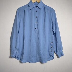 JONES NEW YORK Women's Petite Button-side Collared Top‎ Blouse Office Blue PXS